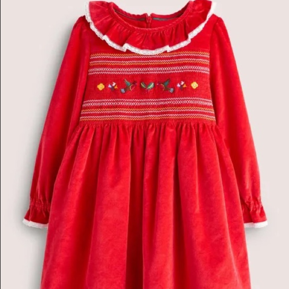 Boden Red Embroidered Chrismas Party Dress NWT